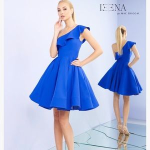 Royal blue one shoulder ruffled dress